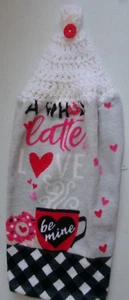 Asciugamano cucina cotone filo BIANCO stampa uncinetto A INTERO LATTE LOVE BE MINE - Foto 1 di 3
