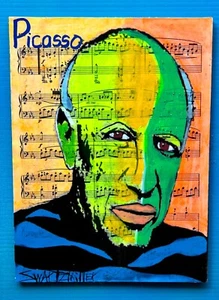 colorful POP ART PABLO PICASSO Upcycled Acrylic PAINTING SWARTZMILLER DNA SIGNED - Picture 1 of 16