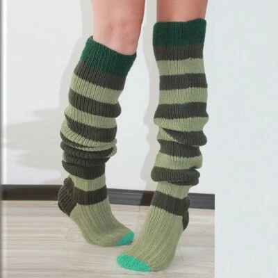 Vintage Striped Winter Knitted Socks Thigh High Over Knee Boot Sock Soft Warm - Image 1 of 4
