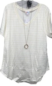 NEW 2.0 LuLaRoe Medium Cream with White Pinstripes Iris Tee - Picture 1 of 9