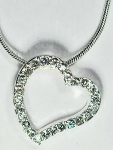 Silber Herz Halskette eingebettet mit Swarovski kristallklar Schlangenkette - Bild 1 von 3