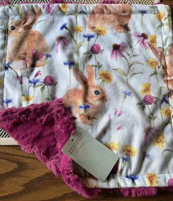 Lovey Security Blanket Baby Girl Minky 14 X 14 USA NWT Spring Bunny Orchid - Image 1 of 3