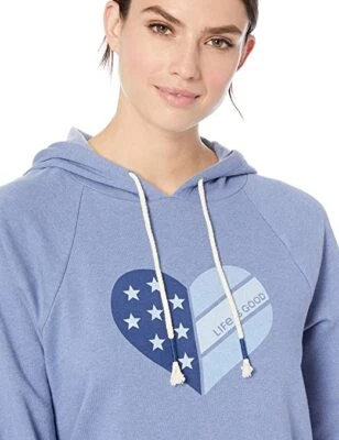 NUEVO CON ETIQUETAS Para Mujer Life is Good Flag Corazón Simply True Azul Pullover Sudadera con Capucha Sudadera Foto 1 de 3