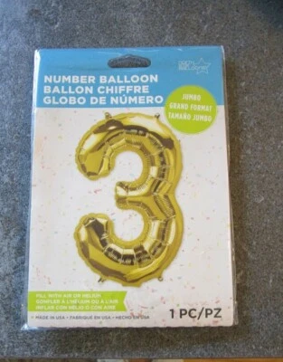 North Star Golden Foil Jumbo NUMBER BALLOON "3" Approx. 34" Tall Brand New  - Image 1 of 2