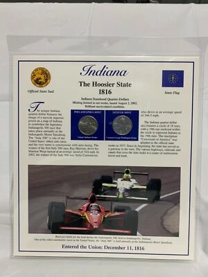 2002 Indiana BU P&D Postal Commemorative Society Statehood Quarters & Stamps - Image 1 of 2
