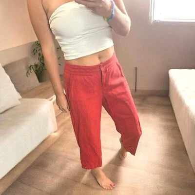 ISDA & CO Coral Red Linen Capri Pants Size 6 - Image 1 of 4