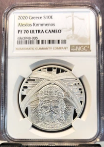 2020 GREECE SILVER 10 EURO ALEXIOS KOMMENOS NGC PF 70 ULTRA CAMEO RARE PERFECT - Picture 1 of 3