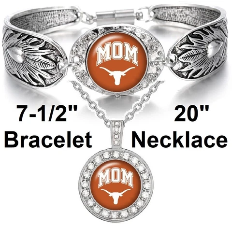 Texas Longhorns MOM Womens 925 Sterling Silver Necklace Bracelet Gift Set D3D18 Cover