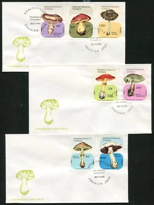 CONGO 1990, MUSHROOMS, Scott 883-883F, 883G on 3 F.D.C.'s - Image 1 of 2
