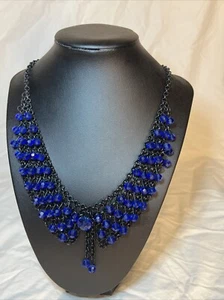Blaue Perlen an schwarzer Kette Halsband Halskette/Halsband Vintage 18 cm - Bild 1 von 13