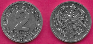 AUSTRIA 2 GROSCHEN 1987 UNC IMPERIAL EAGLE WITH AUSTRIAN SHIELD ON BREAST,HOLDIN - Picture 1 of 1