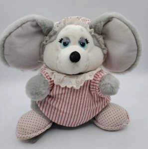 Vtg 9” Christmas Mouse Plush Striped Pajamas Applause Sugarplum Grey 1989 - Picture 1 of 9