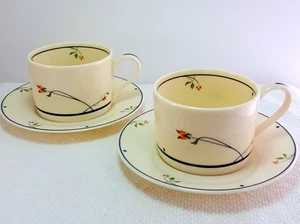 Gorham Ariana Cup and Saucers Set of 2 Ivory Blue Floral Fine China - Picture 1 of 10