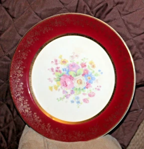 Century by Salem Speiseteller Paradiesvogel weinrot 23 Karat verkrustet Gold - Bild 1 von 2