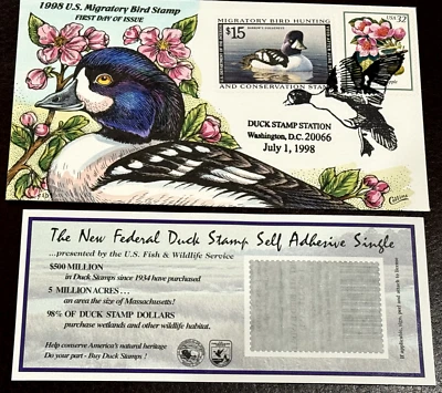 #RW65A FDC  Barrow’s Goldeneye  $15.00 Federal Duck stamp Collins Hand-painted - Image 1 of 3