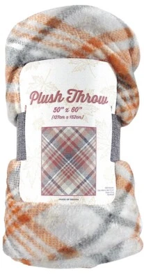 Manta de granja de otoño: suave gris blanco naranja diseño a cuadros acento Foto 1 de 4