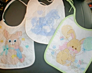 Lot of 3 NEW Baby Bibs to Cross Stitch Rabbits & Horse (SU74A) - Picture 1 of 4