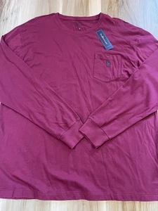 $50 New Polo Ralph Lauren Men’s Large L Maroon Long Sleeve Pocket Tee Pony Logo - Picture 1 of 9