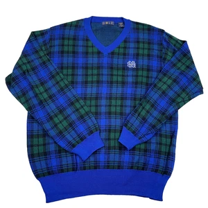 Notre Dame Fighting Irish Pullover Herren mittelblau grün kariert V-Ausschnitt Opa Y2K - Bild 1 von 10