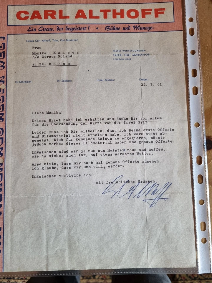 Zirkus Cirque Circo Circus Schriftverkehr Agentur original aus Nachlass - Bild 1 von 1