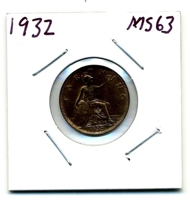 Gran Bretaña. Farthing. 1932 Choice Sin Circular Marrón Rojo en Leyendas Foto 1 de 2