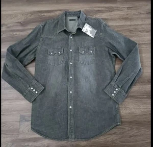NWT Vintage 1990s Structure Sawtooth Pocket  Denim Pearl Snap Western Shirt ,LG - Picture 1 of 5