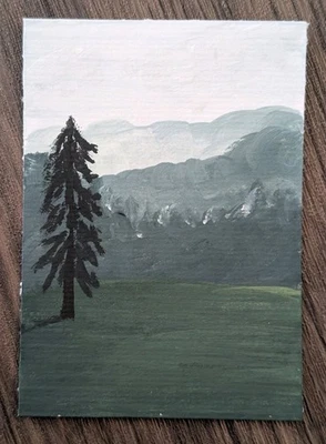 ACEO Original Art Card 2.5 x 3.5, Gouache, Landscape, Nature, Field Katie Mart - Image 1 of 2