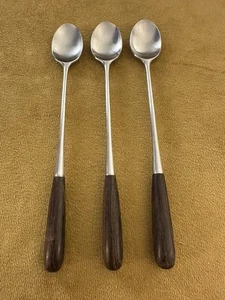 (3) ICED TEASPOONS Towle Lauffer Norway Palisander Stainless wood  MCM - Picture 1 of 16