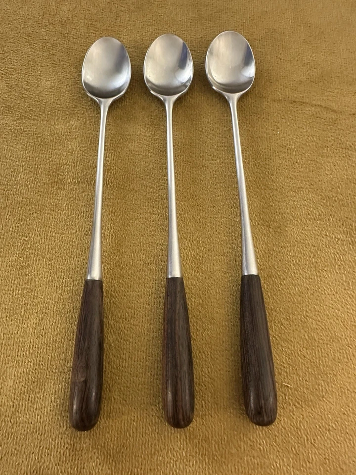 (3) ICED TEASPOONS Towle Lauffer Norway Palisander Stainless wood  MCM - Image 1 of 4