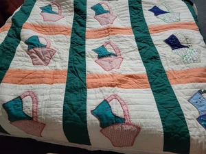 84 X 70 Handmade Cats In Flower Pots Block Quilt Vintage - Picture 1 of 6