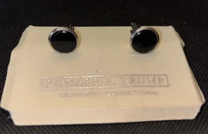 Donald Trump Signature Collection Men's Black Enamel Silver Tone Cufflinks - Picture 1 of 4