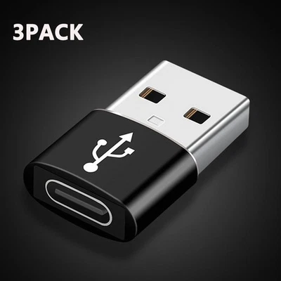 3Pcs USB C Type C Female to USB 2.0 Type A Male Port Converter Adapter Black - Image 1 of 4