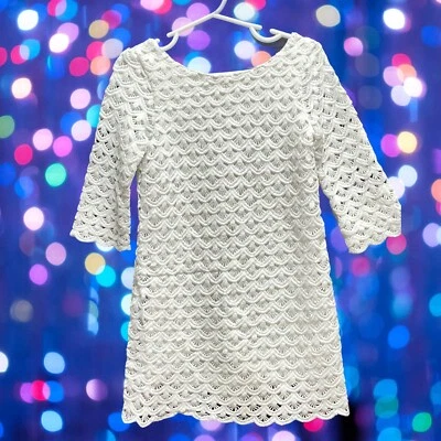 Oshkosh Girl's Dress size 4 White crochet Lace Lined Swing Dress 3/4 Sleeve - Image 1 of 3