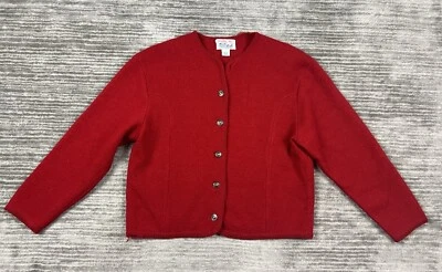 Suéter Tally-Ho Mujer Grande Rojo Lana Vintage Cárdigan Botones Metal Foto 1 de 4
