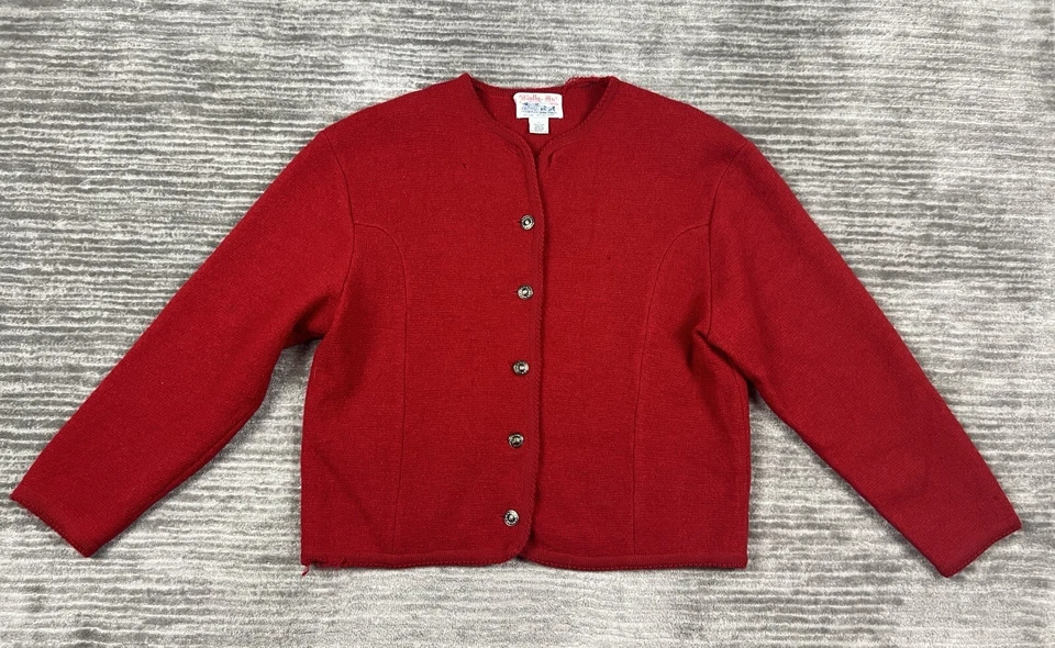 Cardigã Tally-Ho Suéter Feminino Grande Lã Vermelha Vintage Botões de Metal - Imagem 1 de 4