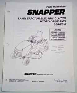 Snapper RMO Series 0 LT1840 to YT2050 Lawn Garden Tractor Parts Catalog Manual - Picture 1 of 3