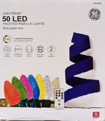 NEW GE Color Effects 50 LED  Faceted C-9 Lights 32.6 ft  7-Colors & 53 Functions - Image 1 of 4