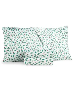 Charter Club 100 % Supima Baumwolle 550 Fäden King Size Weihnachten Stechpalme Lakenset - Bild 1 von 2