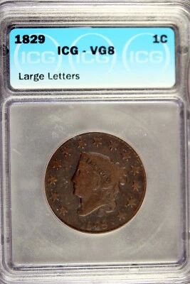 1829 - ICG VG8 (LARGE LETTERS) Coronet Head Large Cent!!  #B18599 - Image 1 of 2