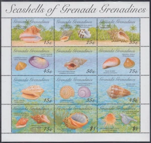 GRANADINAS GRANADA SC #1548A-L - HOJA CPL MNH de 12 CARACOLES DE MAR DIFERENTES - Imagen 1 de 1