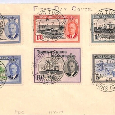 TURKS & CAICOS 1950 Cover KGVI 5s 10s SHIP HIGH VALUE 2s 1s/6d 1s Not FDC? YD298 - Image 1 of 4