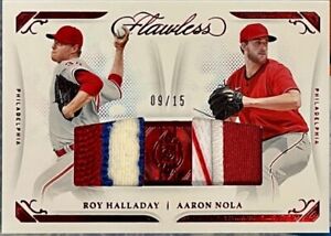 2022 Flawless Baseball Roy Halladay Aaron Nola Dual Patch /15 Red #DDMRA