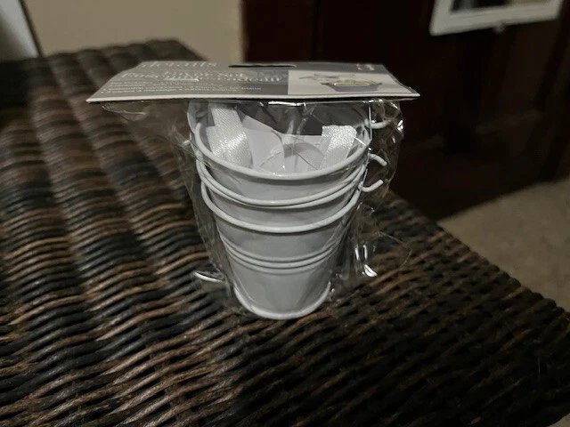 NEW  102 White Tin Pails 2 oz Party Decorations or Crafts   - Image 1 of 3