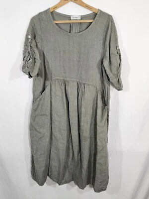 Платье Nina Kendosa льняное Lagenlook женское размер M/L Sage зеленое короткий рукав - Изображение 1 из 4