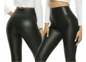 Faux PU Leather Skinny Pants High Waist Push Up Butt Lift Stretch Legging Black - Picture 1 of 13