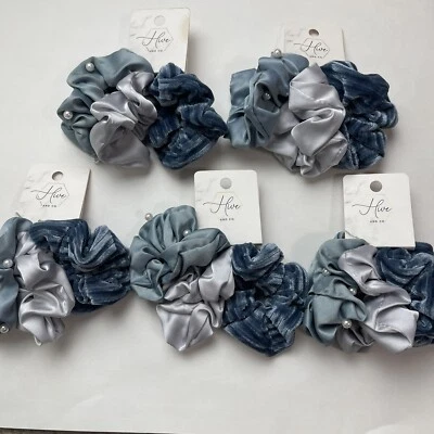 15 Pieces Hive & Co Scrunchie Set Shades of Blue Satin Soft Fabric Hair Ponytail - Image 1 of 4