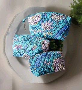 Set Of 3Vera Bradley Grand Medium & Compact TRAVEL COSMETIC Bag Peacock Garden - Picture 1 of 14