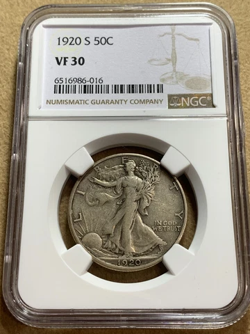 1920 S Walking Liberty Silver Half Dollar 50c NGC VF 30 Cover