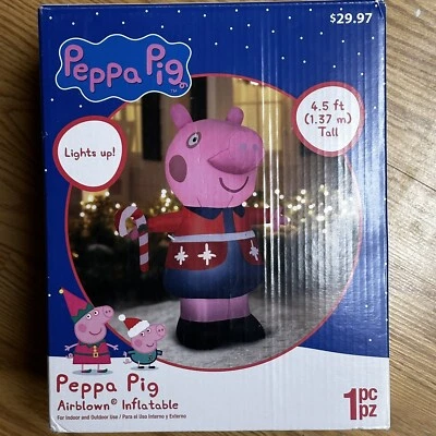Gemmy Peppa Pig Christmas Outfit 4.5 Ft. Tall New Inflatable Airblown Light Up - Image 1 of 4