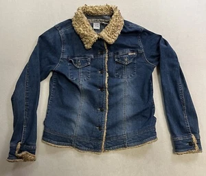 Vintage Billabong Denim Sherpa Trim Jean Jacket Women’s Size Large Blue Y2K - Picture 1 of 7